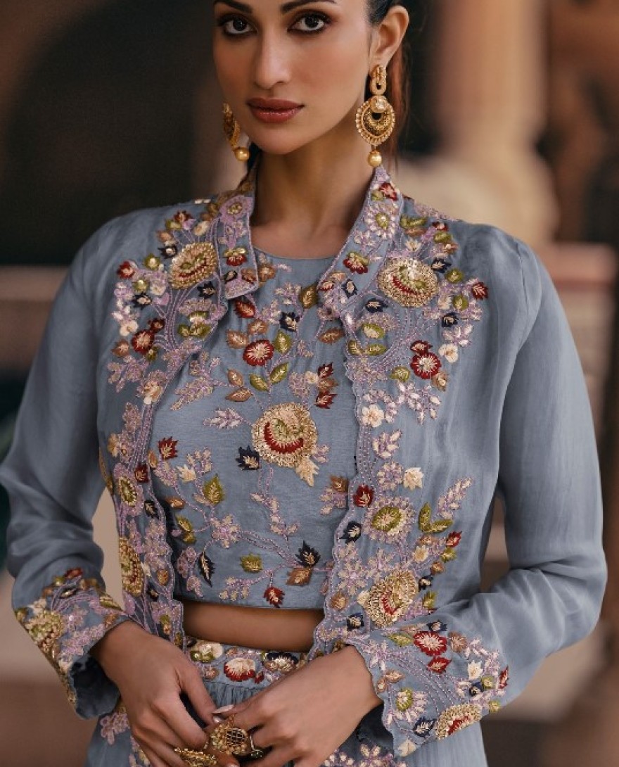 5532 C - SKY BLUE COLOUR LEHENGA WITH FANCY KOTI FRONT AND BACK EMBROIDERED